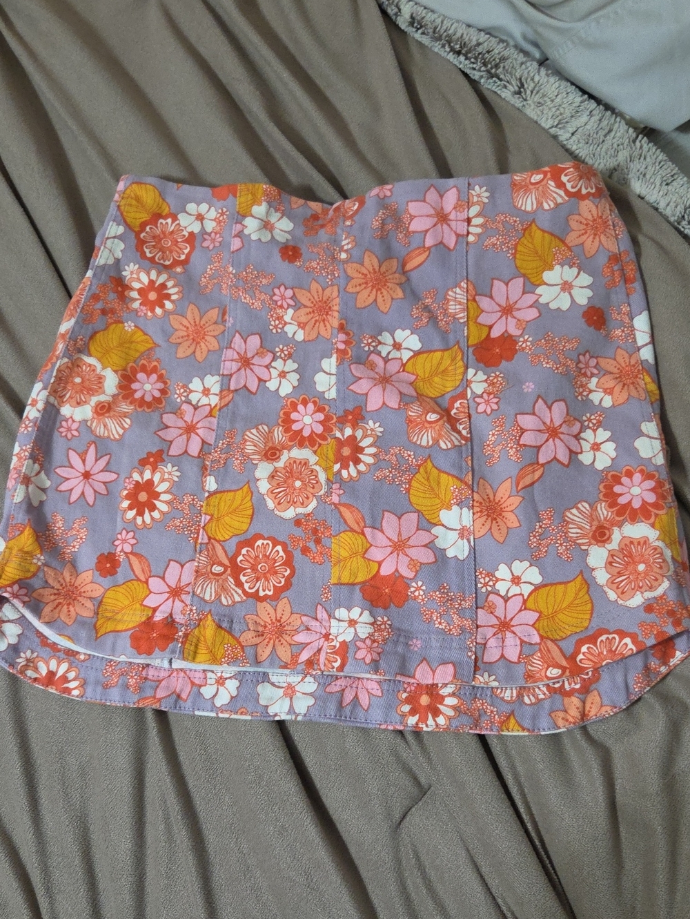 Floral A-Line Mini Skirt in Lavender and Coral